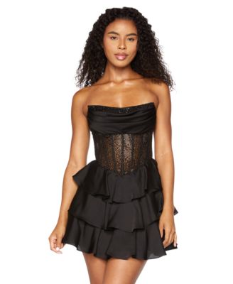 Juniors' Strapless Corset Lace-Up Back Mini Dress