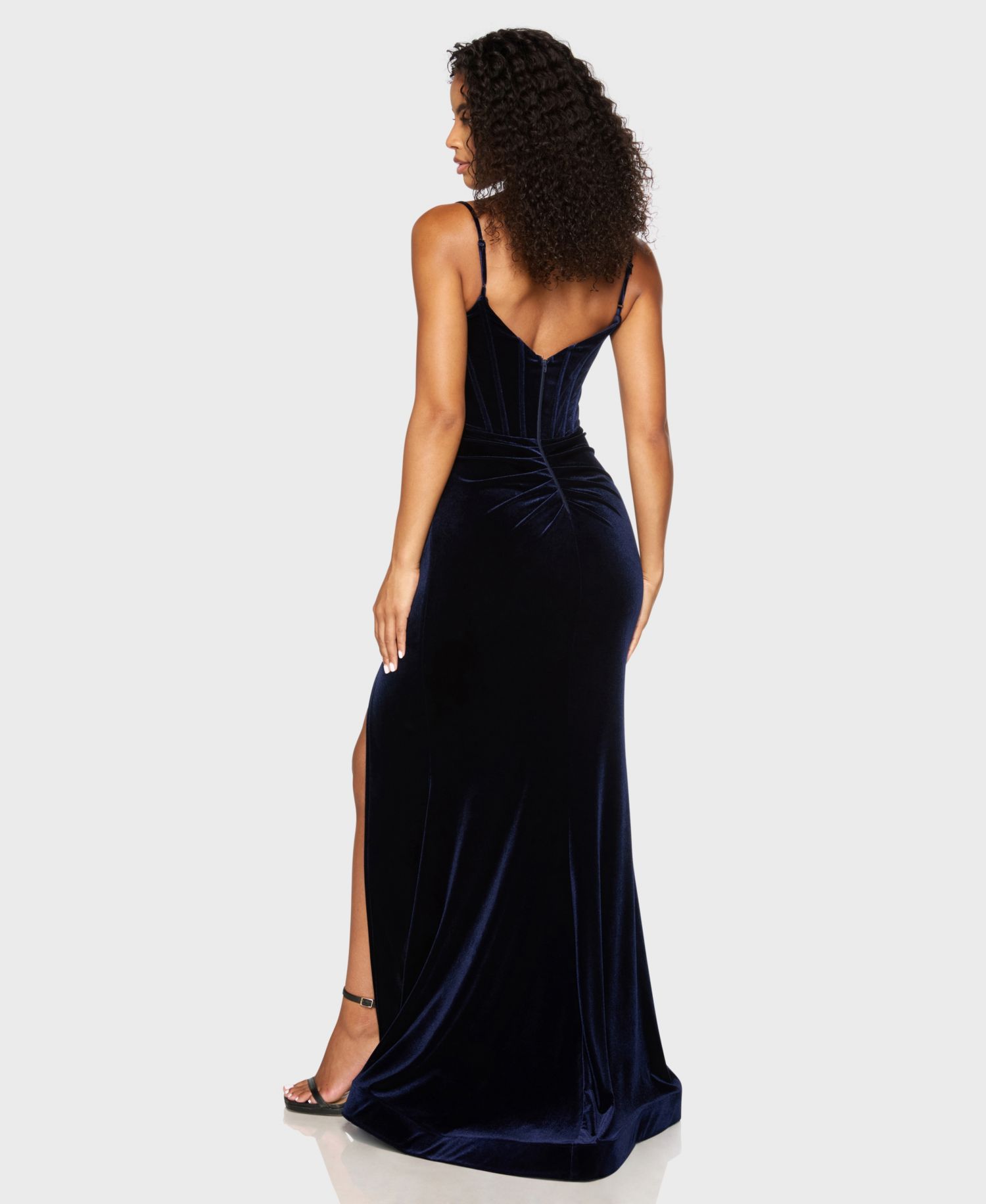 Juniors' Sweetheart Neck Velvet Gown with Beaded Applique Detail and Skirt Slit