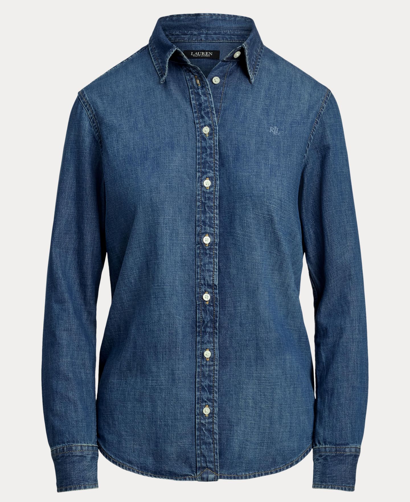 Женская рубашка Lauren Ralph Lauren Straight-Fit Denim Shirt, цвет: Синий — фото 5