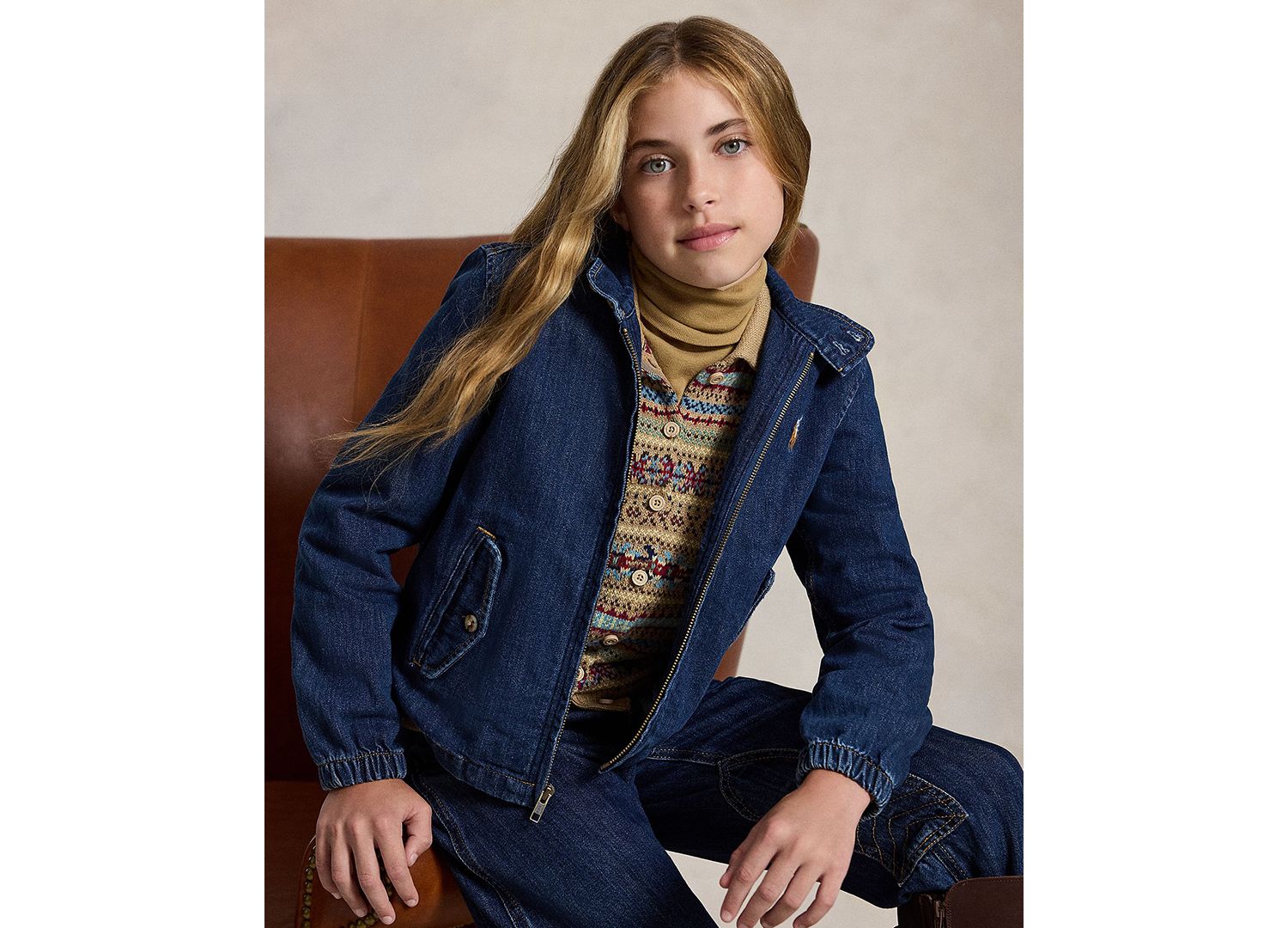Girls' 7-16 Indigo Mock Neck Denim Jacket