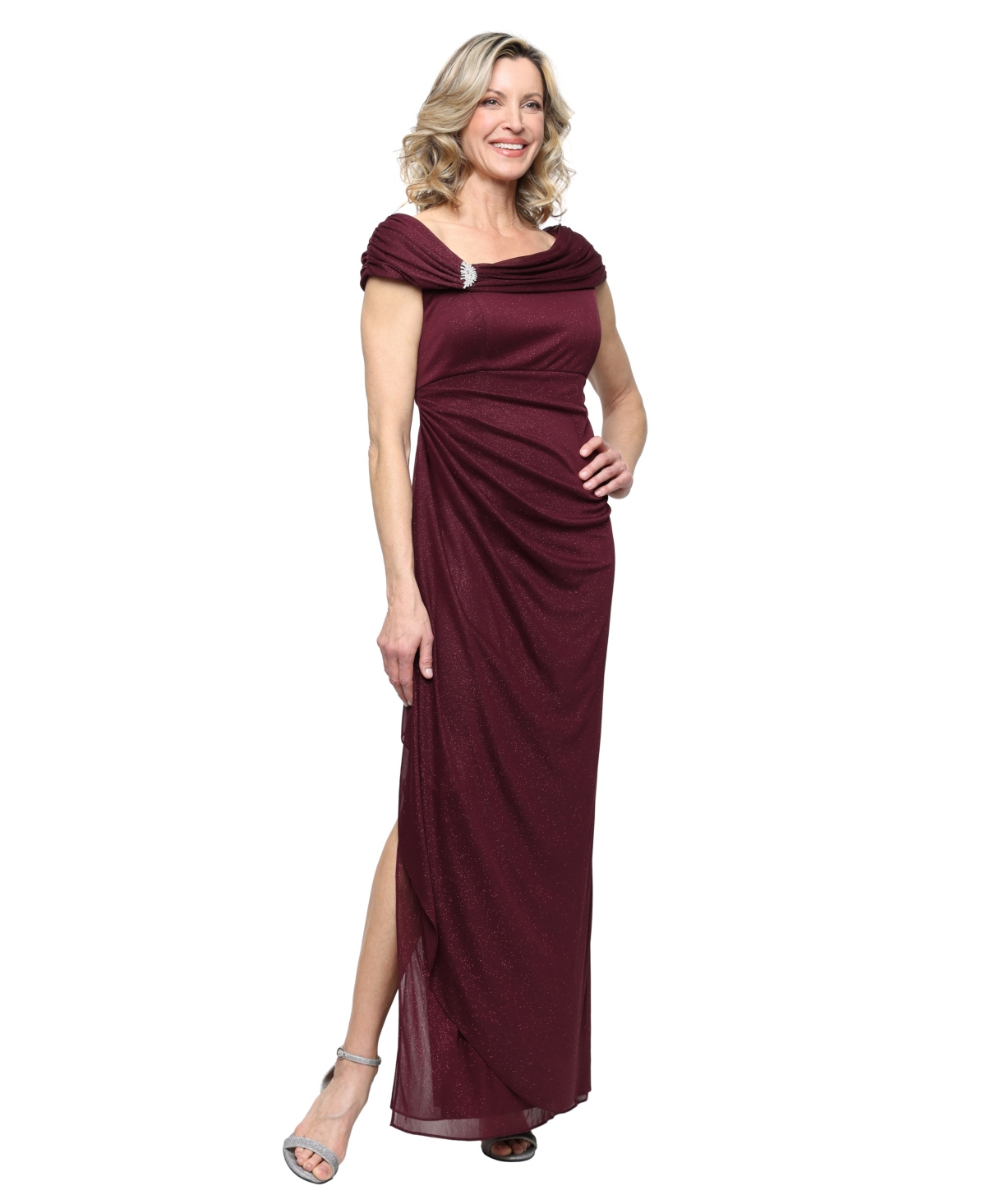 Alex Evenings Women's Glittered Ruched Gown - Fig