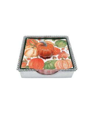 Orange Pumpkin Beaded Aluminum Napkin Box Set