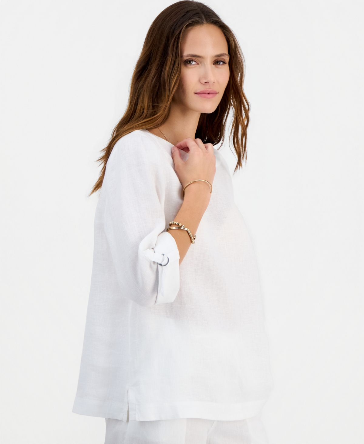 Charter Club Women's 100% Linen D-Ring Top, Created for Macy's