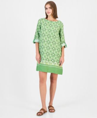 Women's Scoop Neck 3/4-Sleeve with Roll-Tab 100% Linen Dress