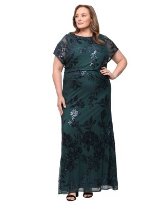 Plus Size Floral-Print Sequin Formal Gown