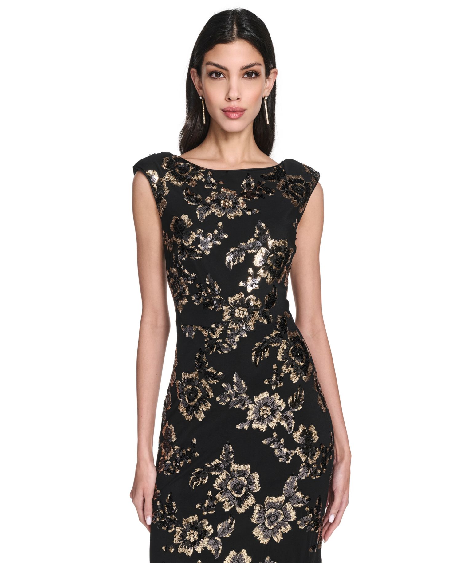 Petite Sequin Boat Neck Gown