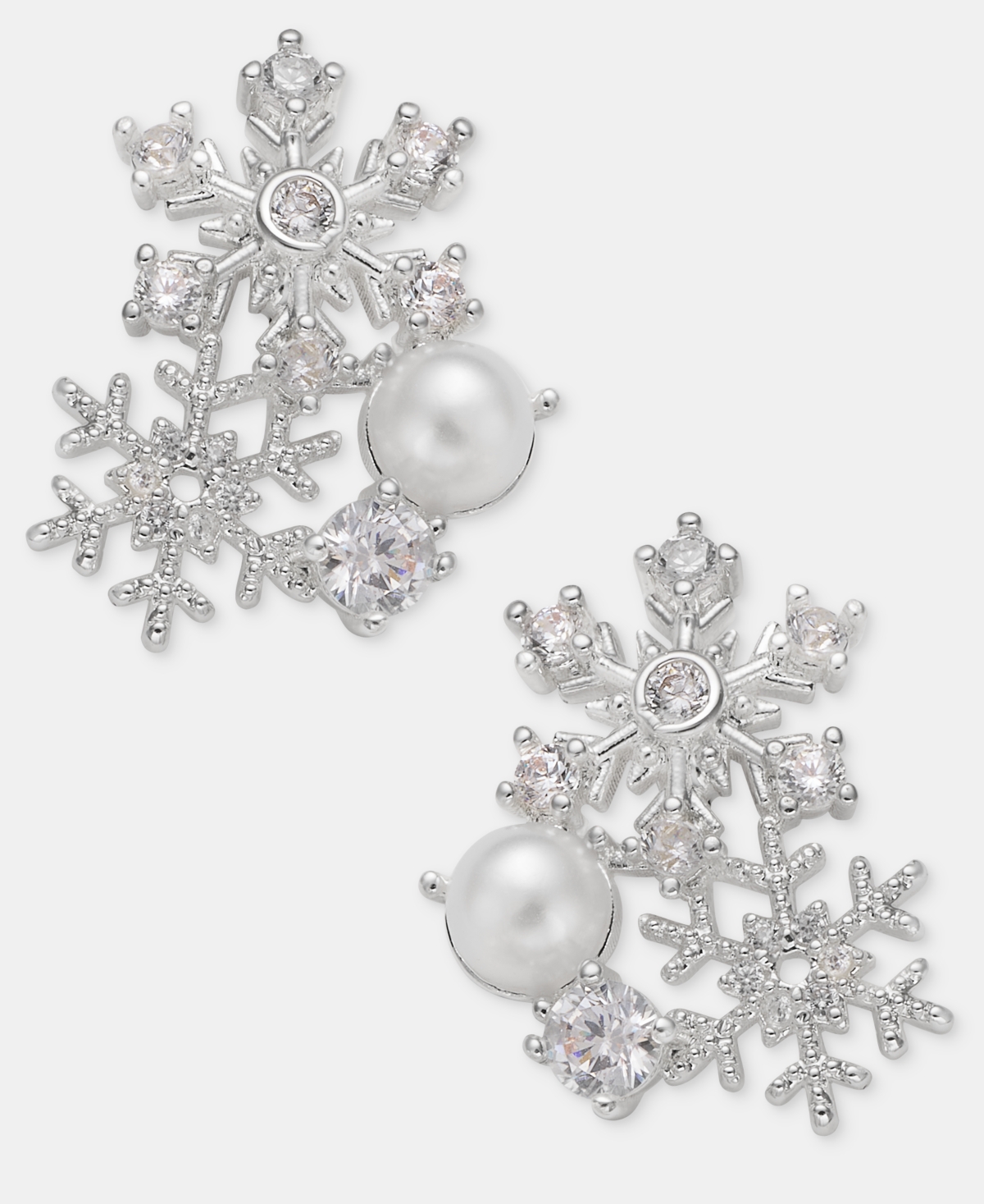 Anne Klein White Cubic Zirconia and Imitation Pearl Snowflake Cluster Earrings