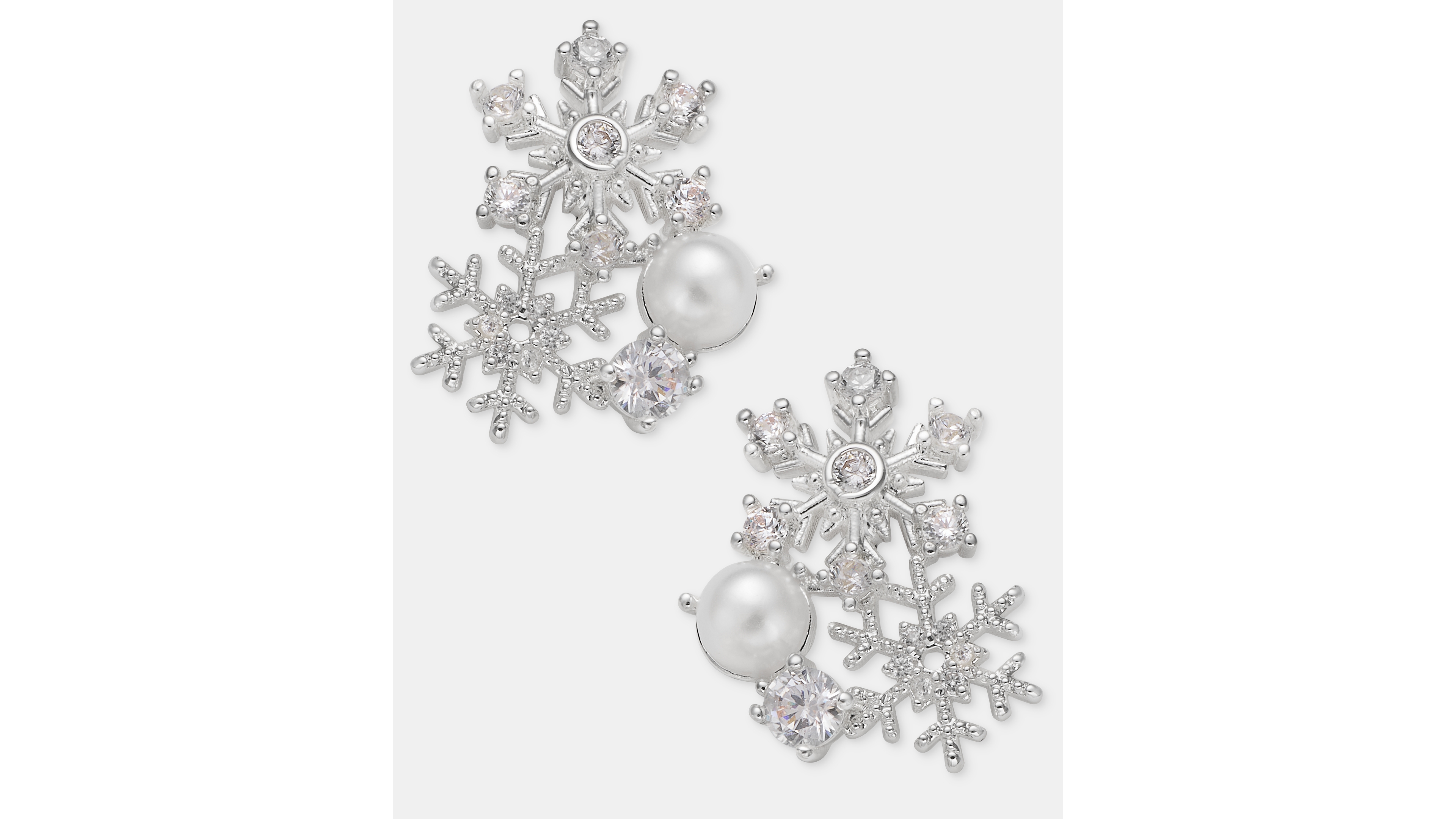 Anne Klein White Cubic Zirconia and Imitation Pearl Snowflake Cluster Earrings