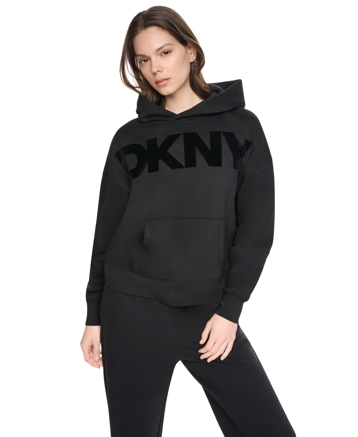 Dkny Sport Women's Flocked Logo Relaxed-Fit Hoodie