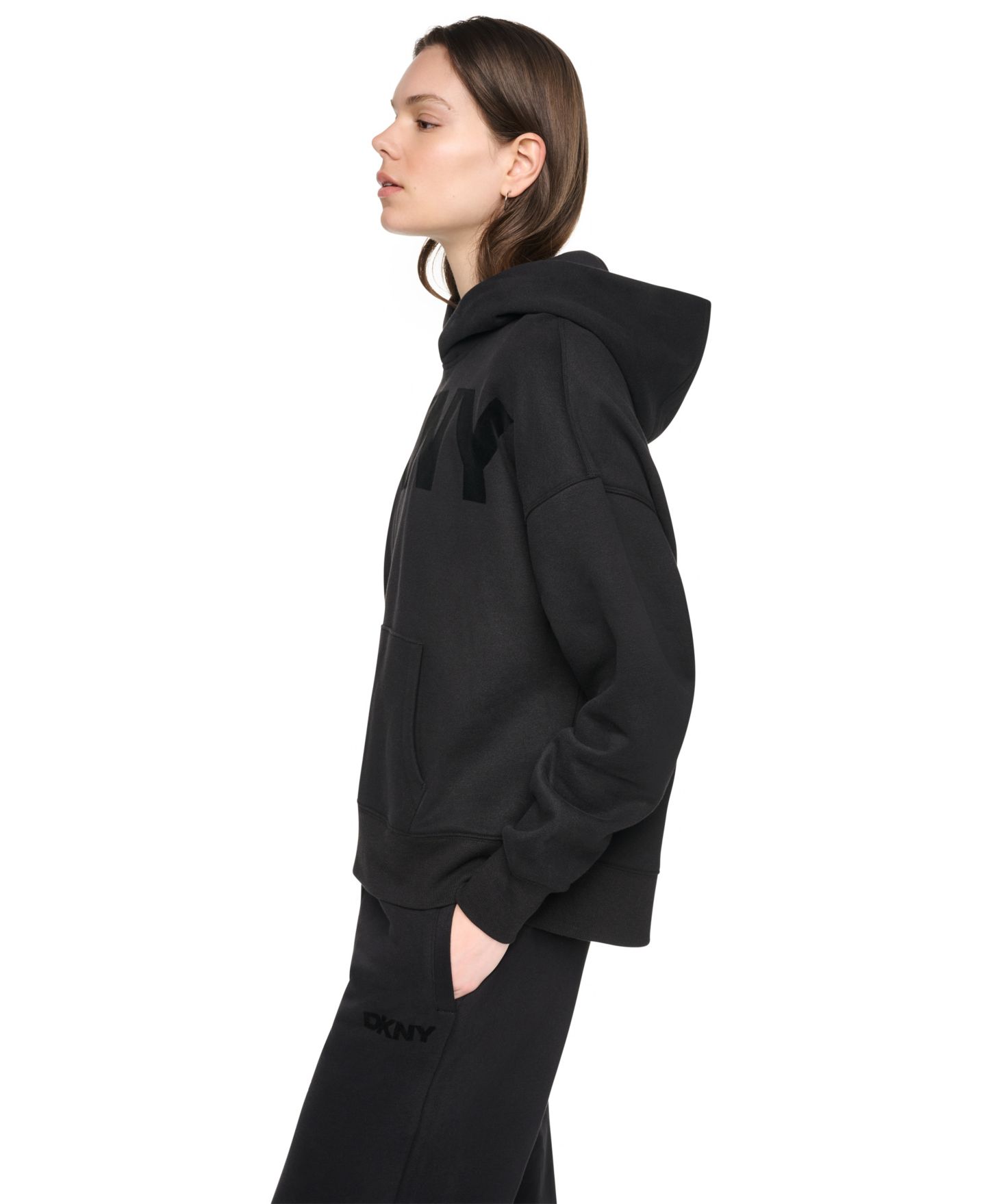 Женское худи DKNY Sport Flocked Logo Relaxed-Fit, цвет: Чёрный — фото 2