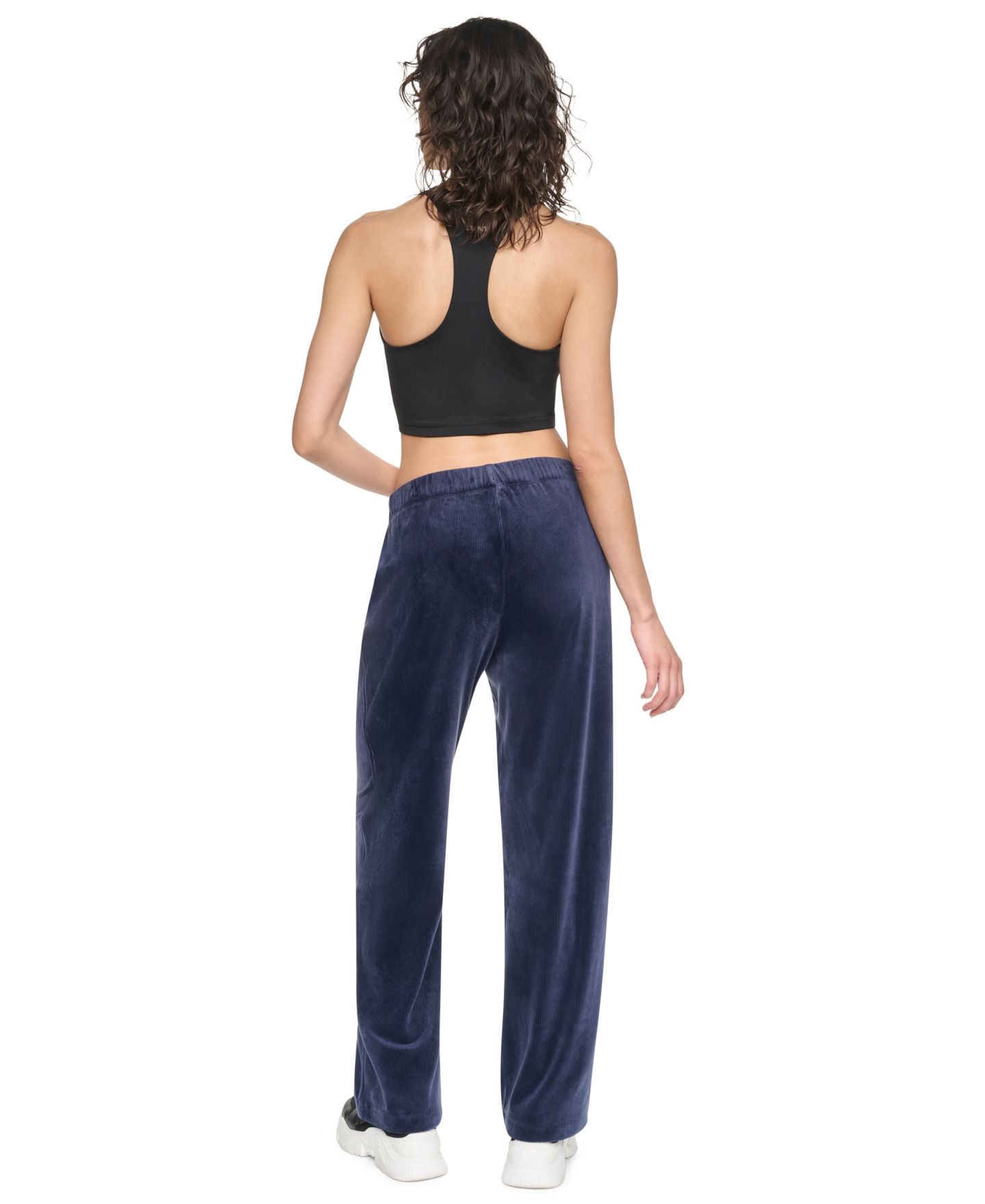 Женские брюки DKNY Sport High-Rise Ribbed Super-Soft Velour Straight Leg, цвет: Чёрный — фото 13