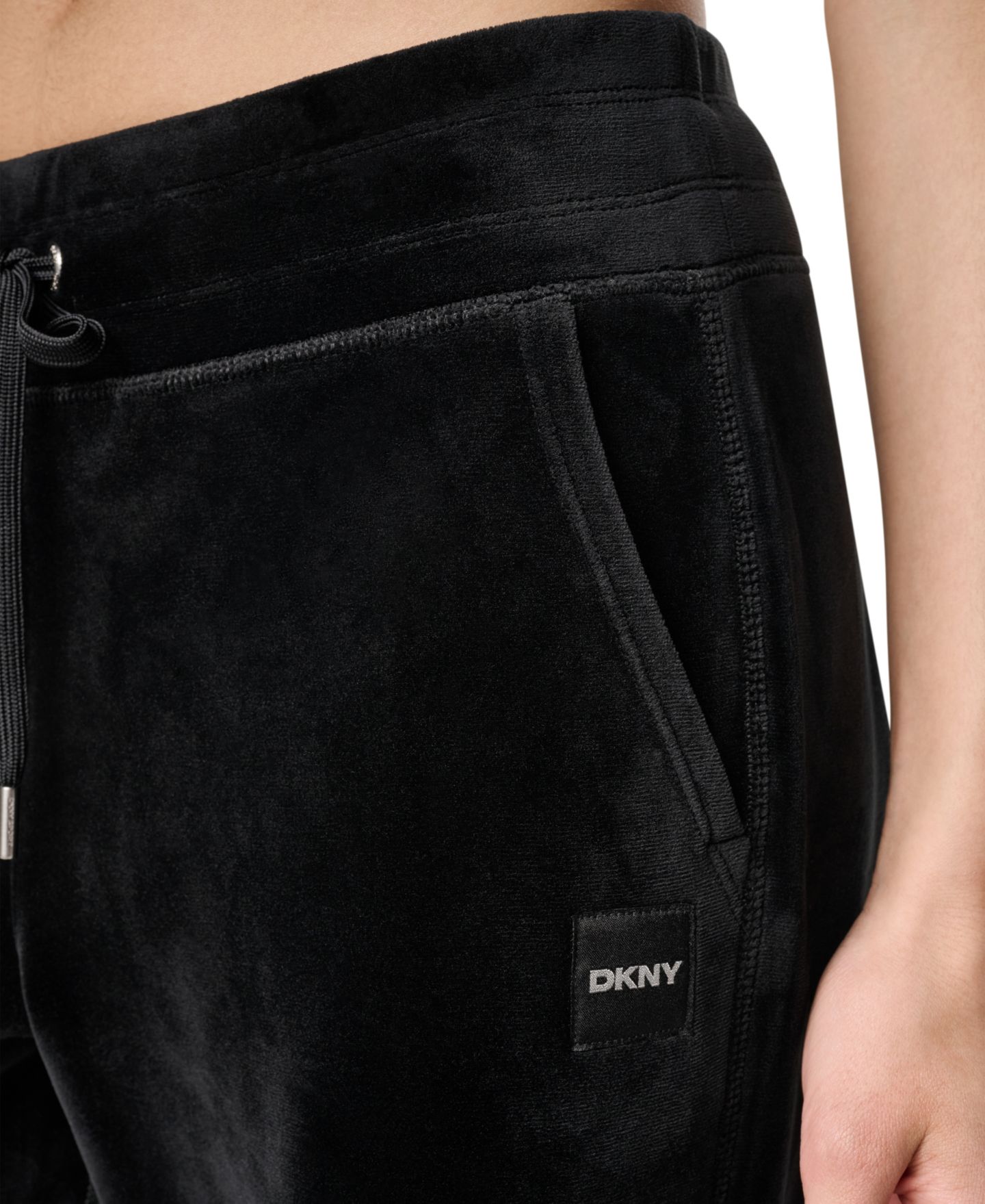 Женские брюки DKNY Sport Mid-Rise Super-Soft Velour Wide-Leg Track Pants, цвет: Чёрный — фото 7