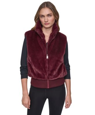 Women's Mock-Neck Ribbed-Knit Hem Faux Fur Vest