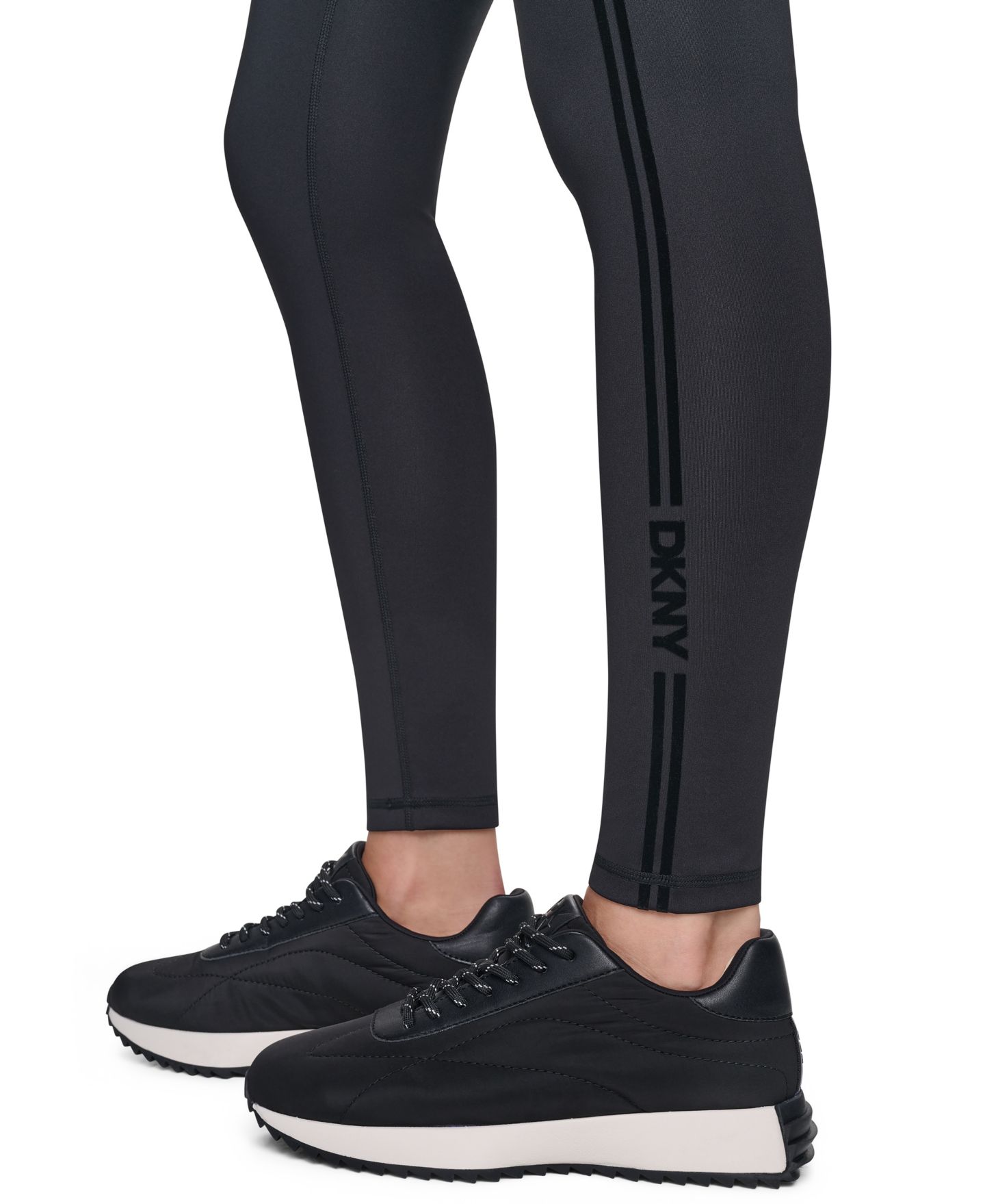 Женские леггинсы DKNY Sport 7/8 с высокой талией, флокированные с лёгким блеском, цвет: Чёрный — фото 4