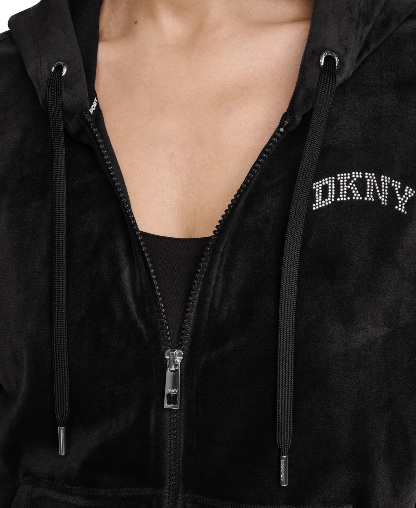 Женское худи DKNY Sport Super-Soft Velour High-Low Hem Zip, цвет: Чёрный — фото 7