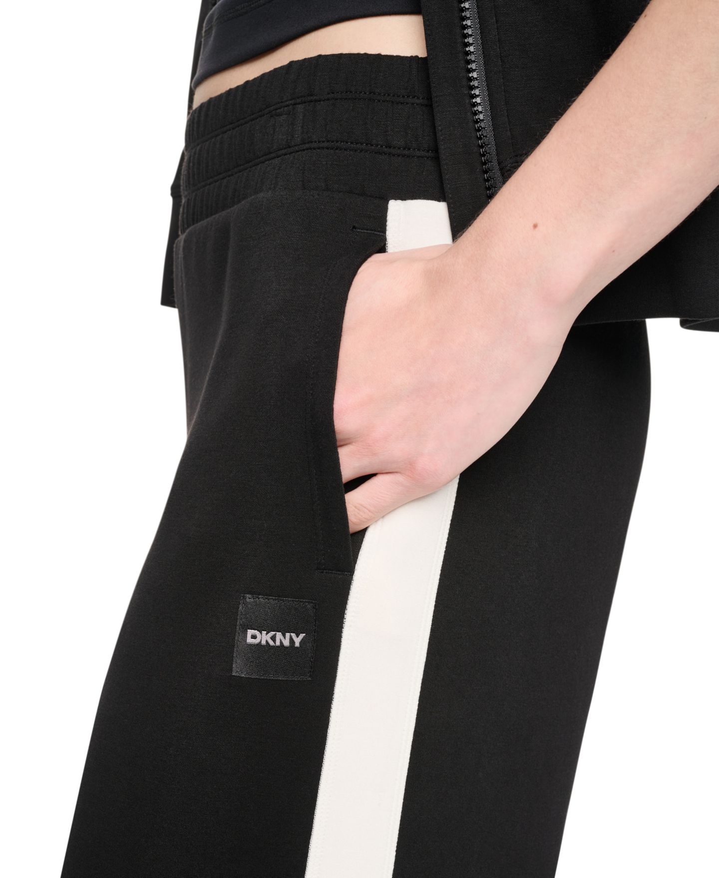 Женские брюки DKNY Sport High-Rise Modified Wide-Leg Side-Stripe, цвет: Чёрный / Сливочный — фото 6