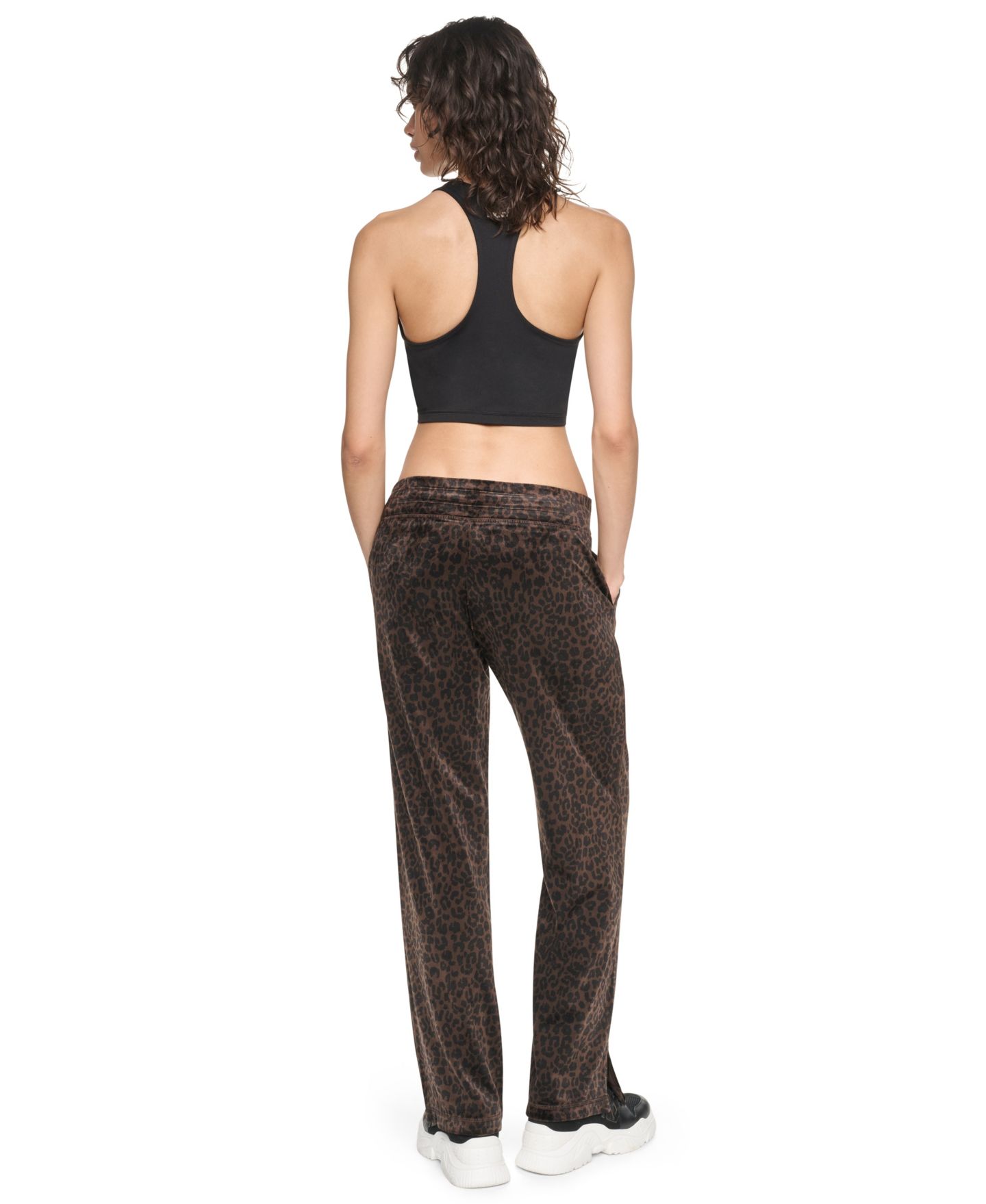 Женские брюки DKNY Sport Leopard-Print Mid-Rise Soft Velour Track Pants, цвет: Леопардовый тёмно-коричневый — фото 2