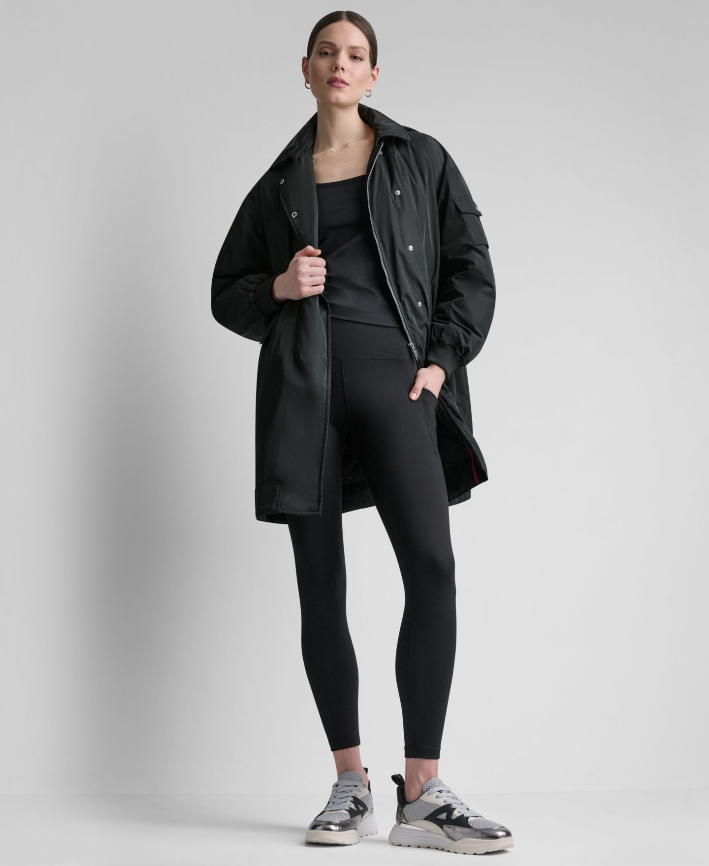 Женская куртка DKNY Sport Removable Hood Long Flight Quilted-Lined, цвет: Чёрный — фото 6