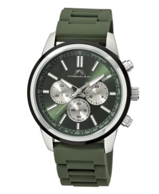 Men's Logan Chronograph Green Silicone Strap Silver Tone Watch 44 mm