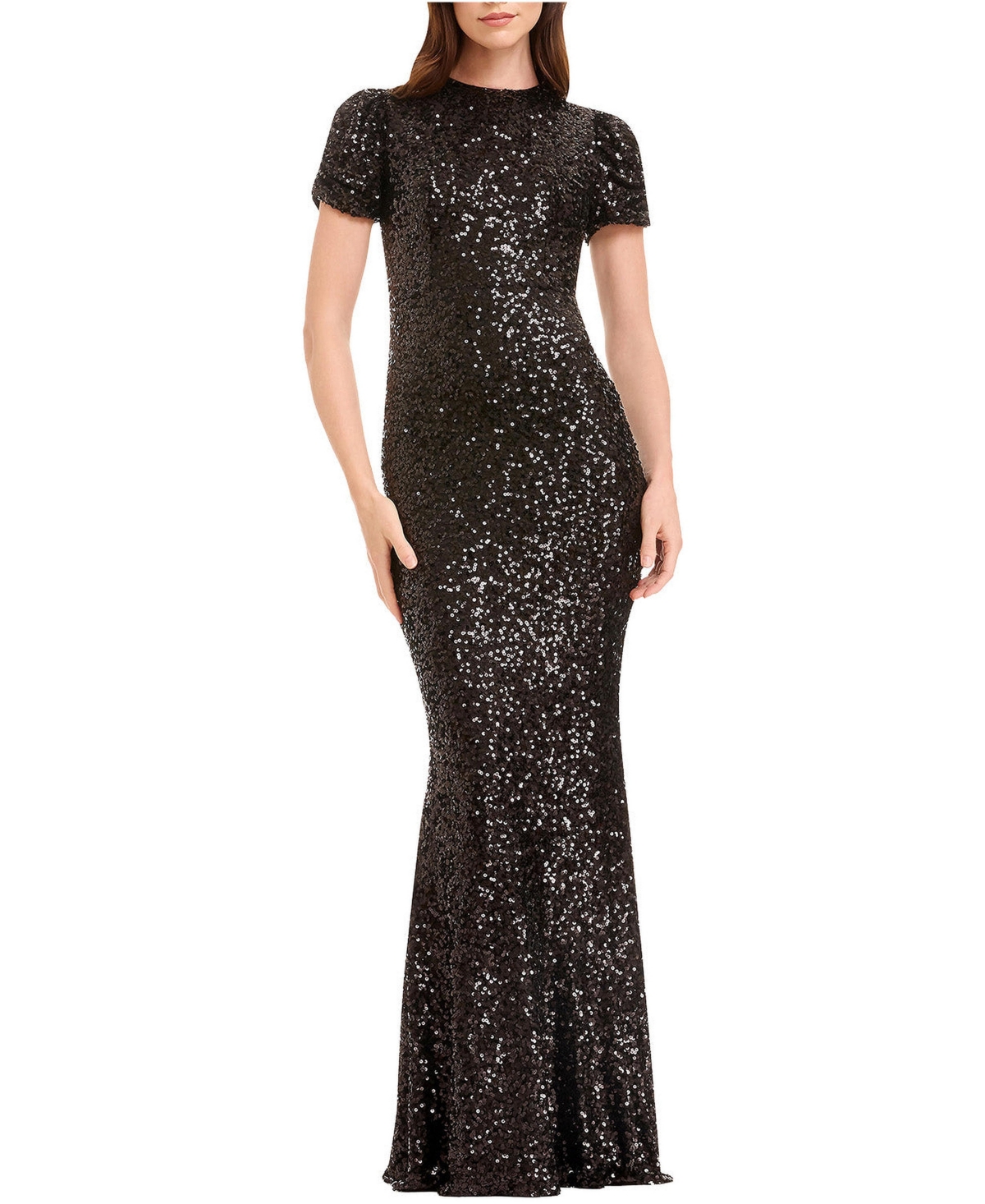 Dress The Population Women's Kenzie Short Sleeve Sequin Mermaid Gown