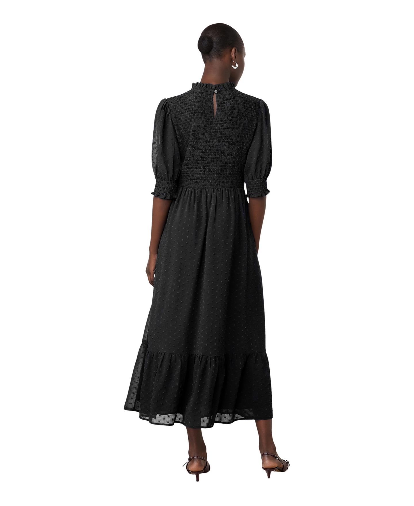 Женское платье Finery London Amelia 3/4-Sleeve Puff Tiered Chiffon Midi, цвет: Чёрный — фото 3