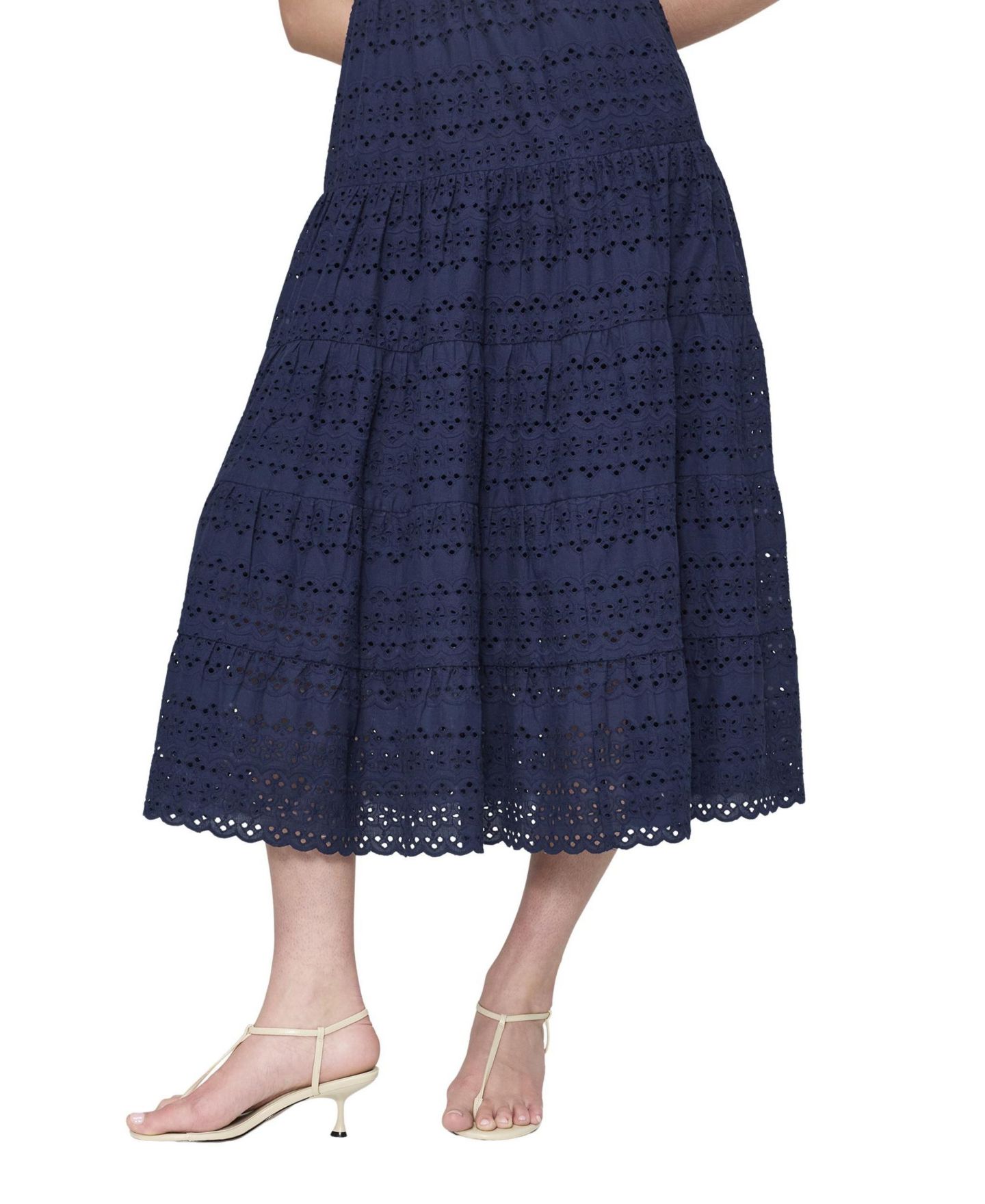 Женское платье Finery London Jemma Tiered Eyelet Scoop Neck Midi, цвет: Тёмно-синий — фото 4