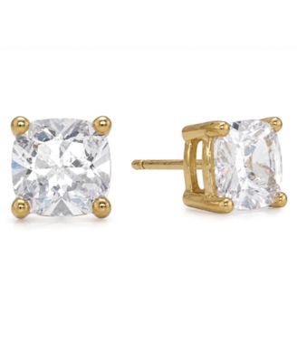 Cubic Zirconia Cushion Stud Earrings in Silver and Gold Plate
