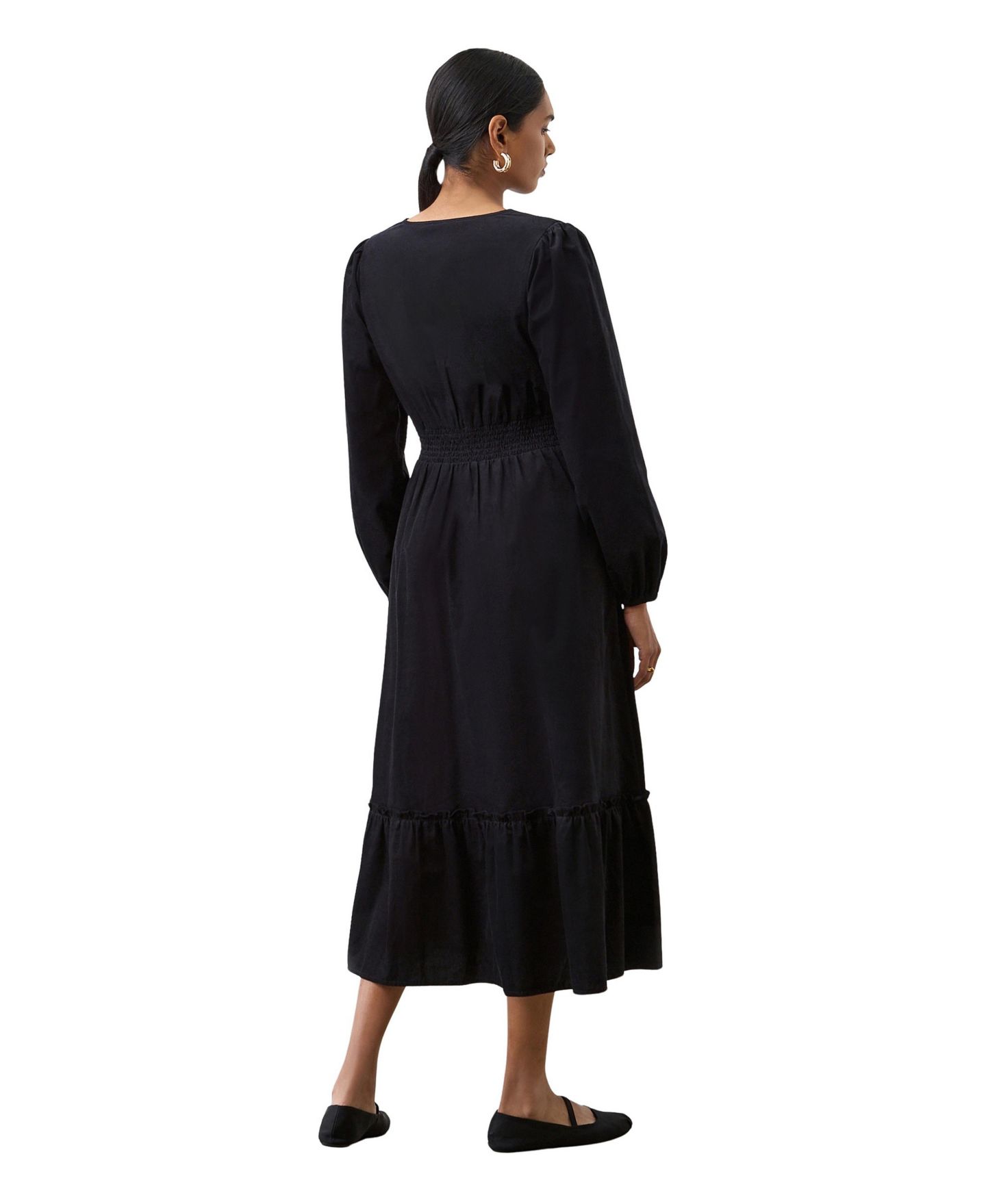 Женское платье Finery London Arizona Long-Sleeve Corduroy Midi, цвет: Чёрный — фото 3