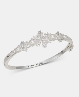 Imitation Pearl and Cubic Zirconia Snowflake Women's Bangle Bracelet
