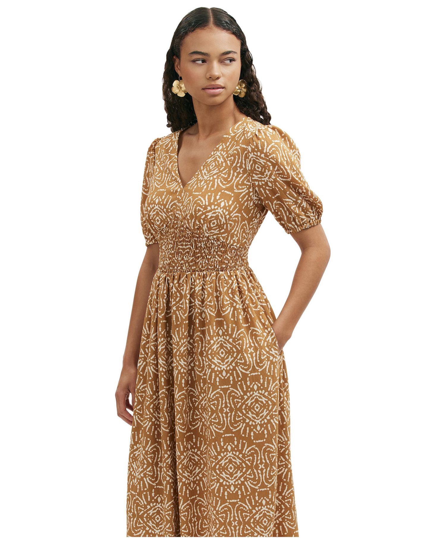 Women's Kiara Printed V-Neck Short-Sleeve Midi Dress
