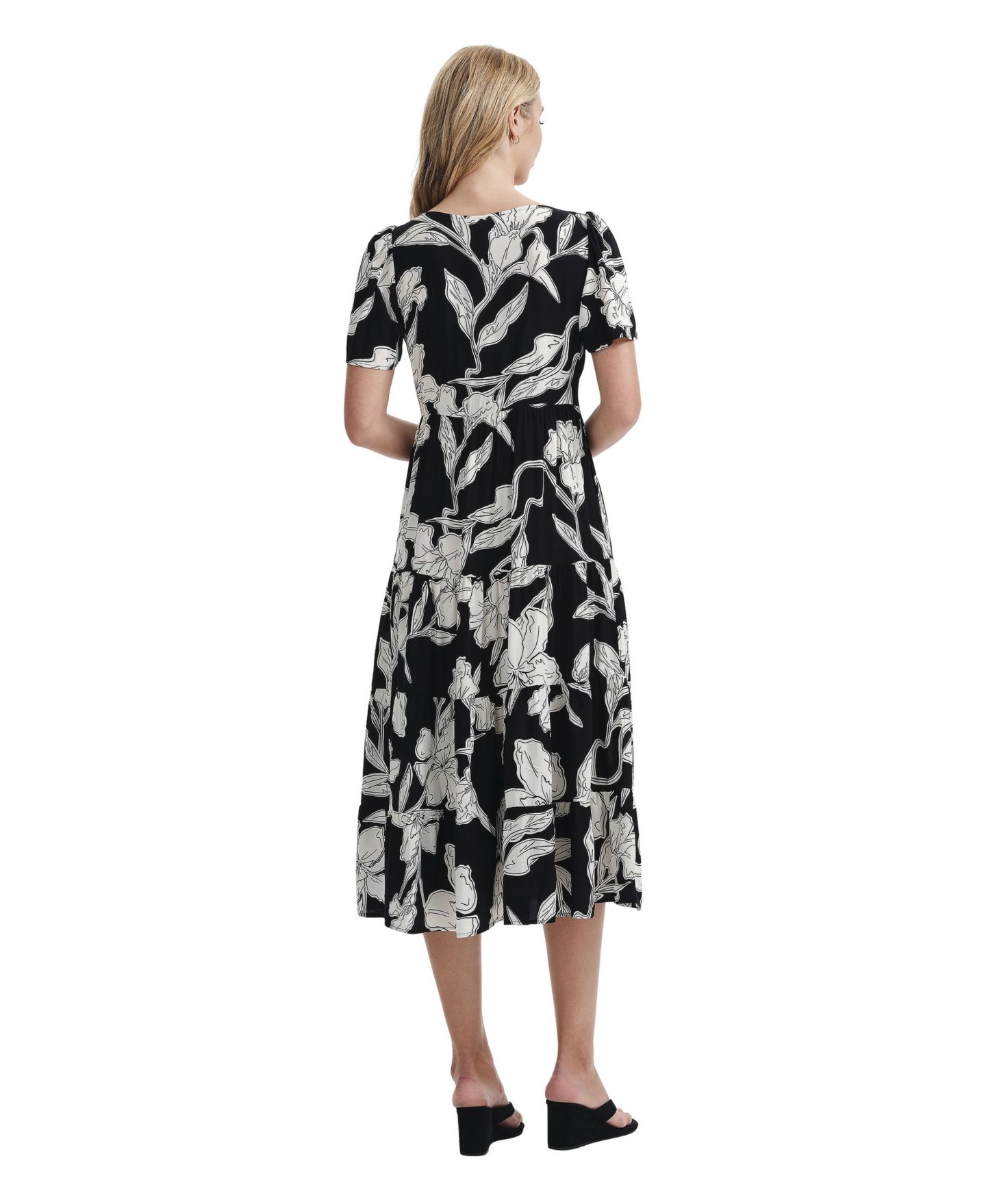 Женское платье Finery London Teresa Floral-Print Tiered Square-Neck Midi, цвет: Чёрный с принтом — фото 4