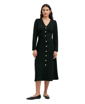 Women's Caprice Long-Sleeve V-Neck Crepe Midi Dress