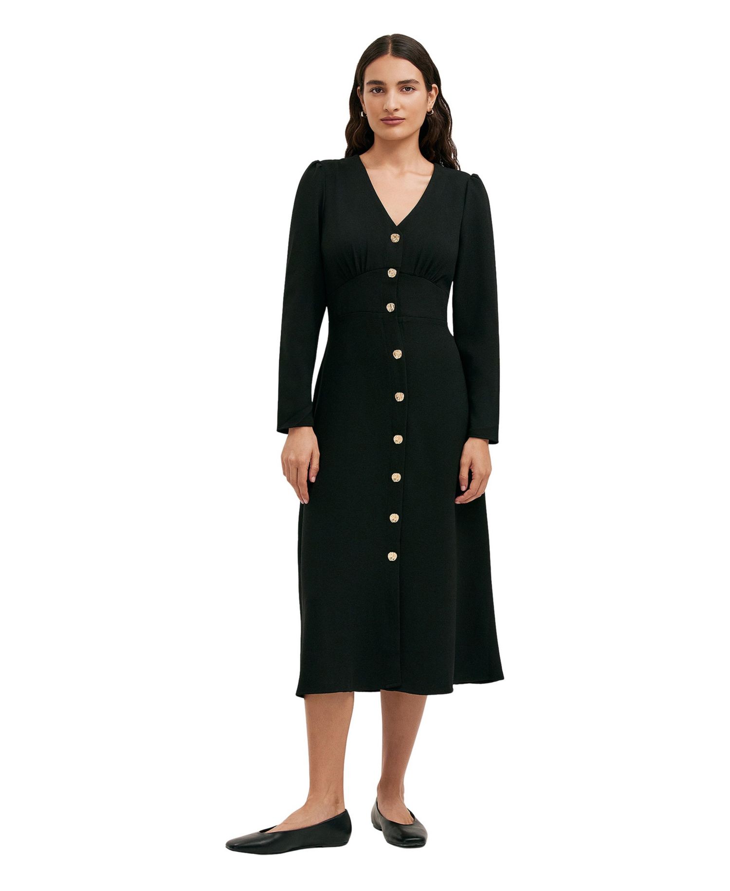 Women's Caprice Long-Sleeve V-Neck Crepe Midi Dress