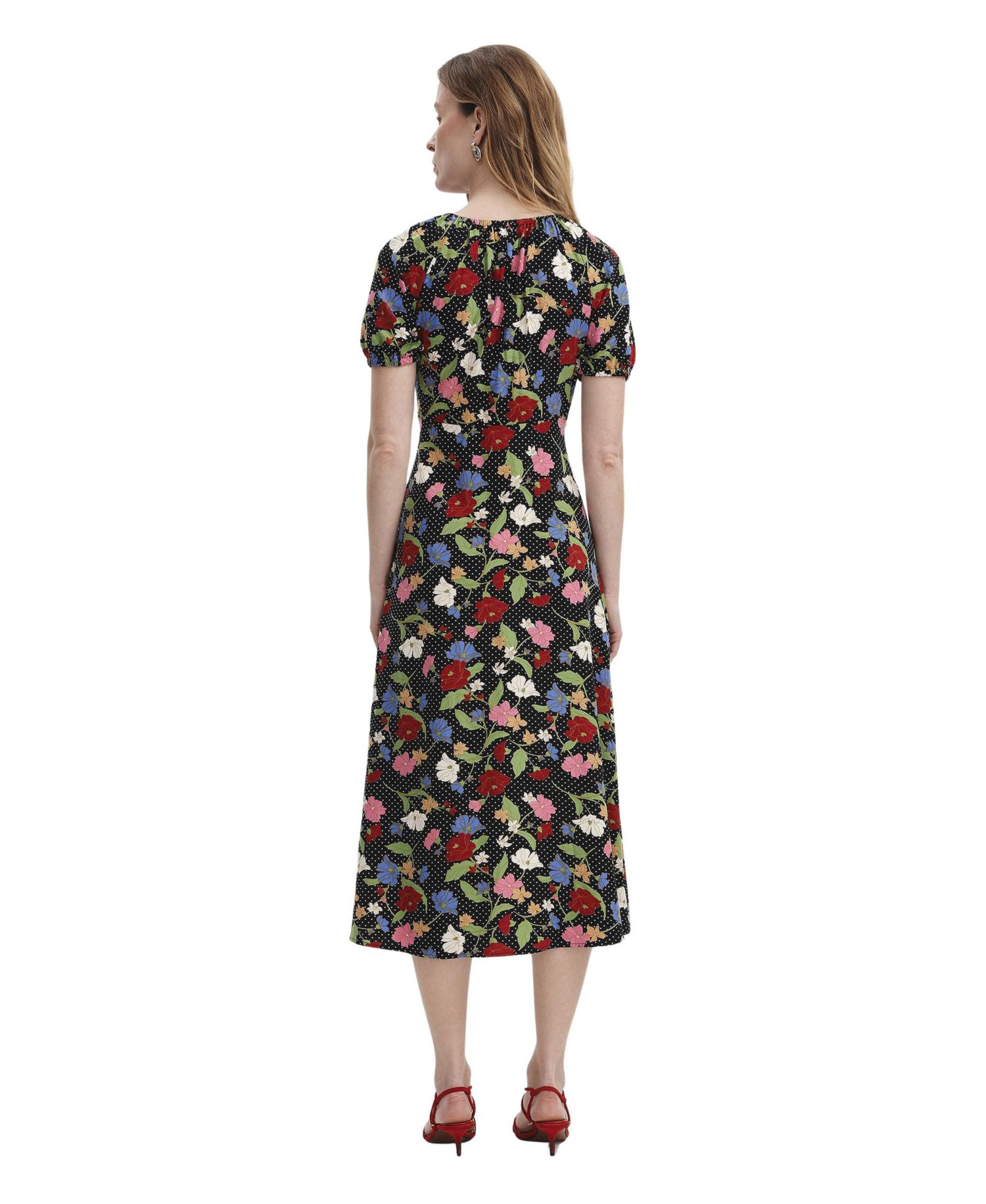 Women's Jada Puff-Sleeve Sweetheart-Neck A-Line Midi Dress