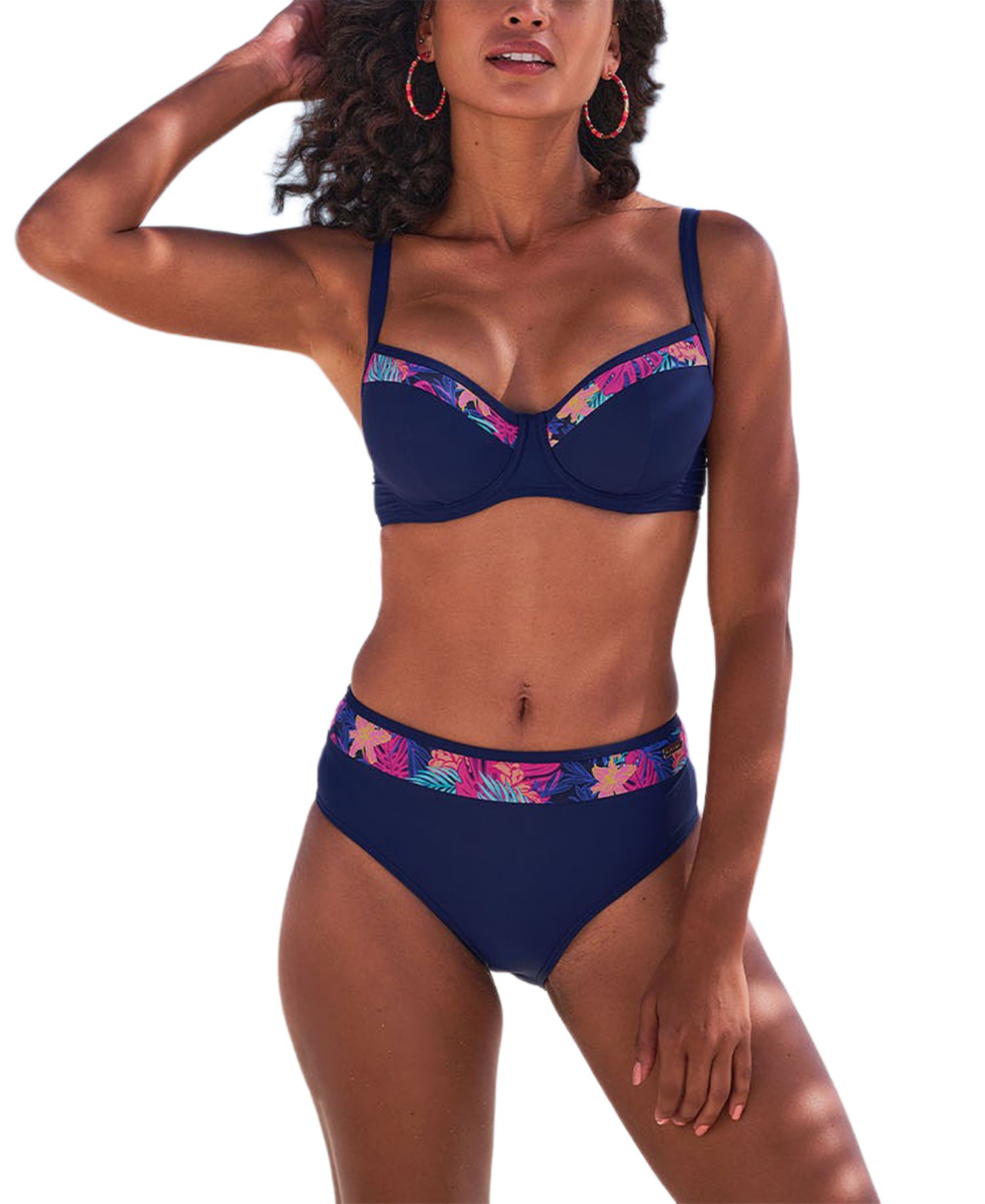 Women's Tropical Print Contrast High Waisted High-Rise Swim Bottom