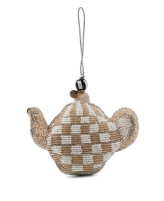 Mocha Check Teapot Beaded Ornament