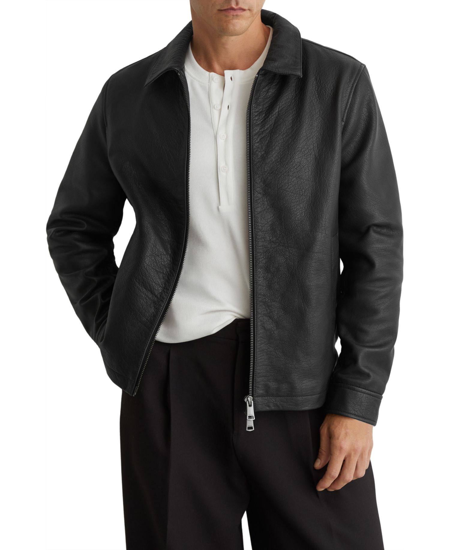 Men's Ortega Regular-Fit Zip-Through Leather Jacket