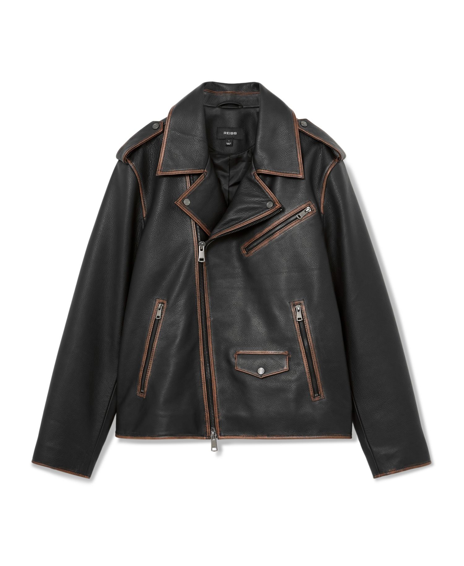 Men's Winnen Leather Burnished-Detail Biker Jacket