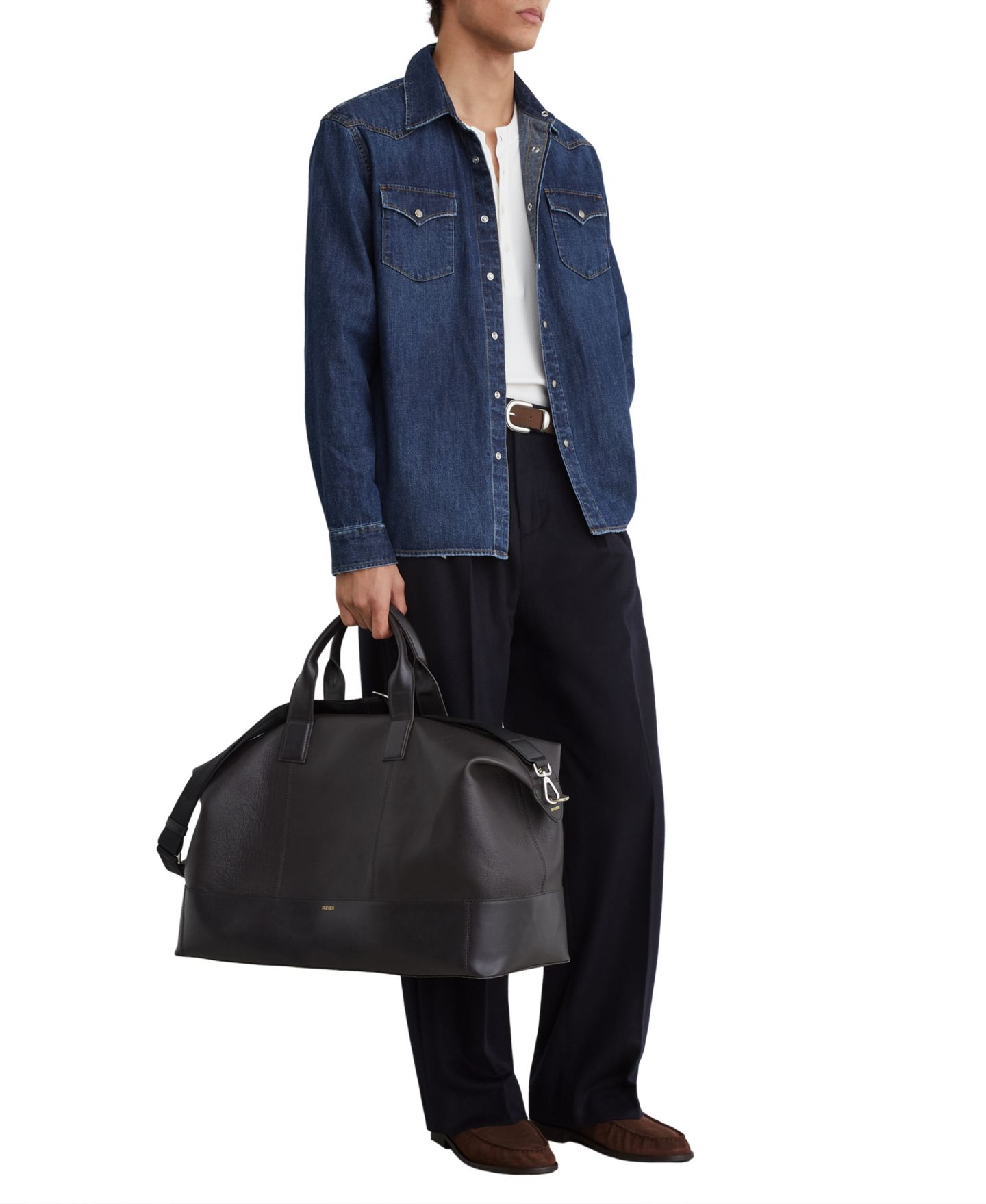 Мужская рубашка REISS Mountain Western Long-Sleeve Regular-Fit Denim — фото 3