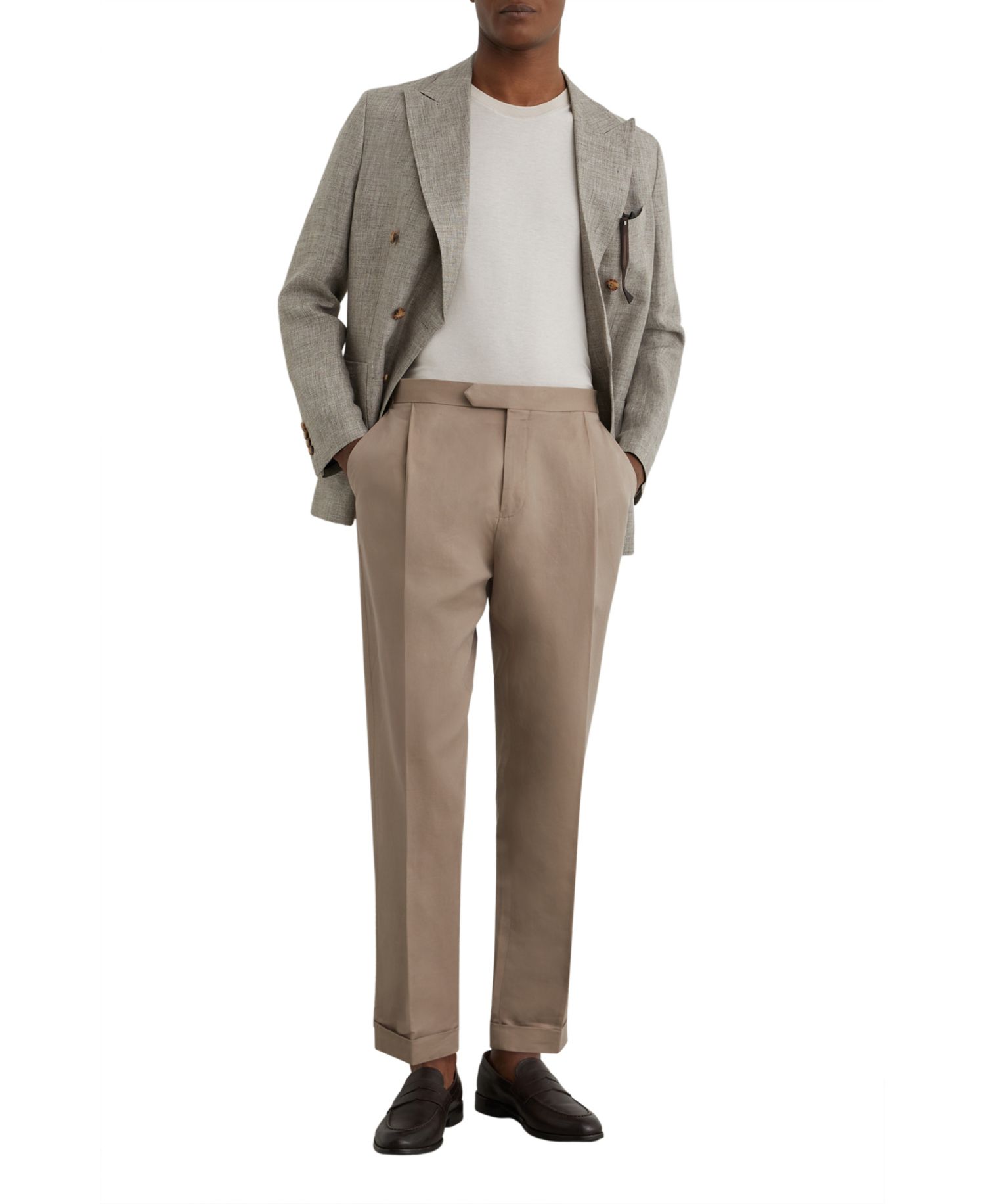 Men's Com Cotton-Linen Blend Tapered Pleated Trousers Pants