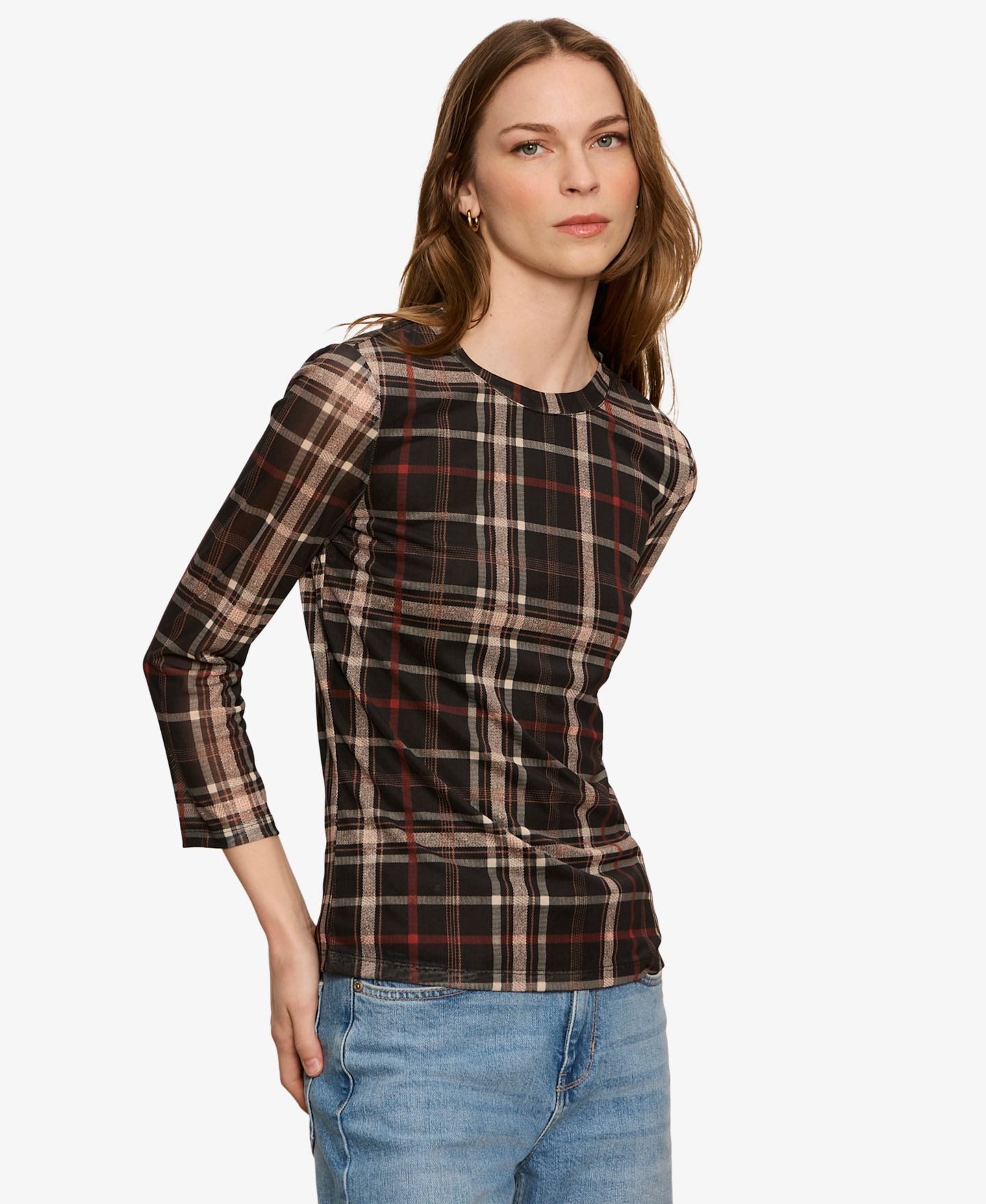 Женский топ Sanctuary Plaid Mesh 3/4 Sleeve, цвет: Клетчатый — фото 2
