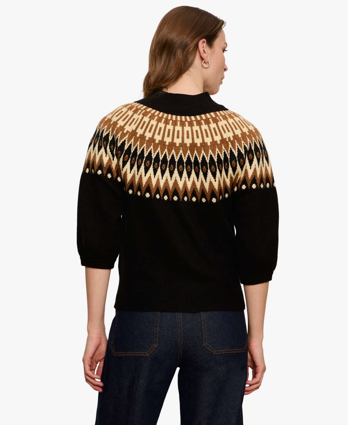 Sanctuary Women's Fairisle Zip-Up Short Sleeve Semi-Cropped Cardigan