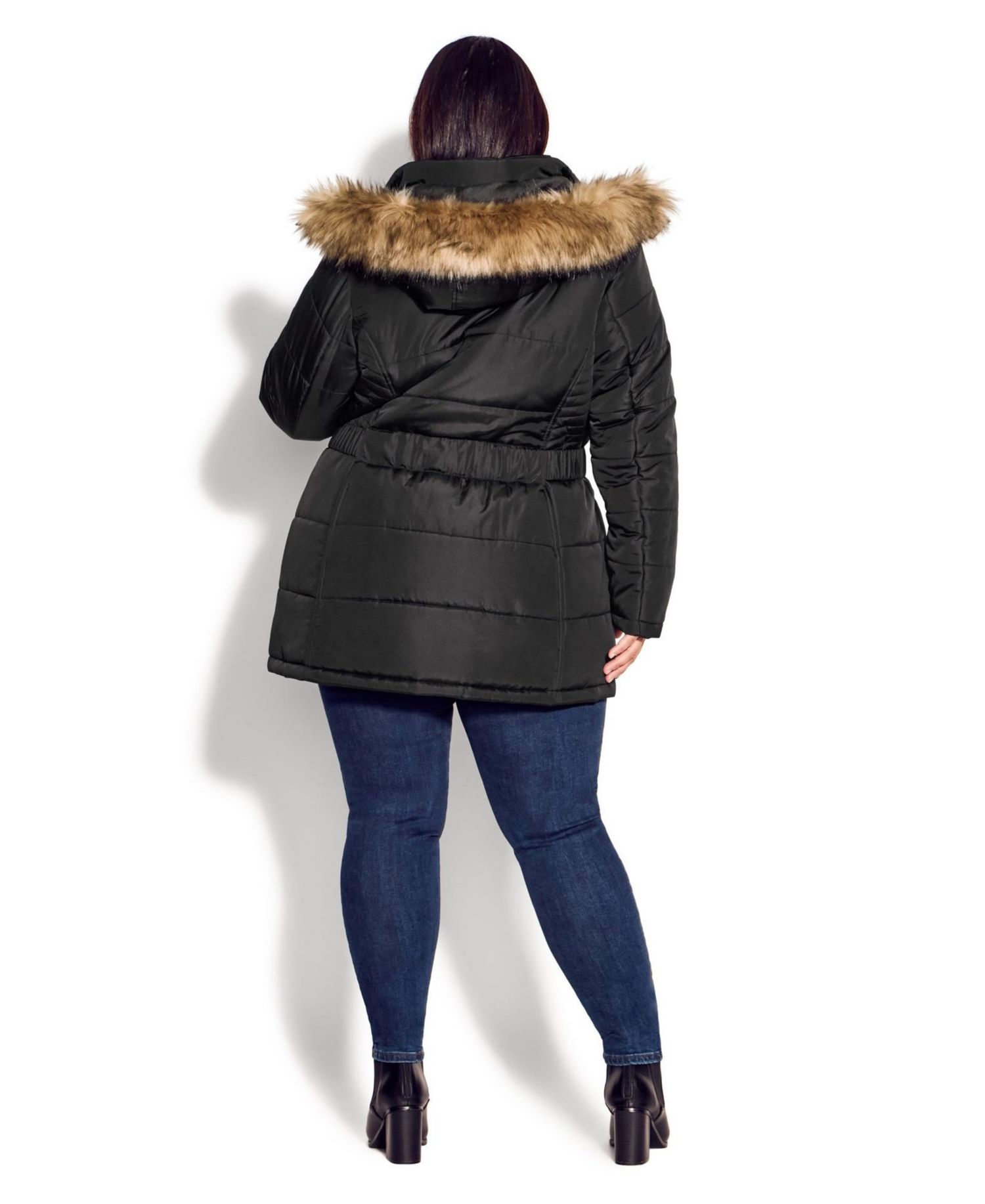 Women's Plus Size Belted Hood Puffer Coat