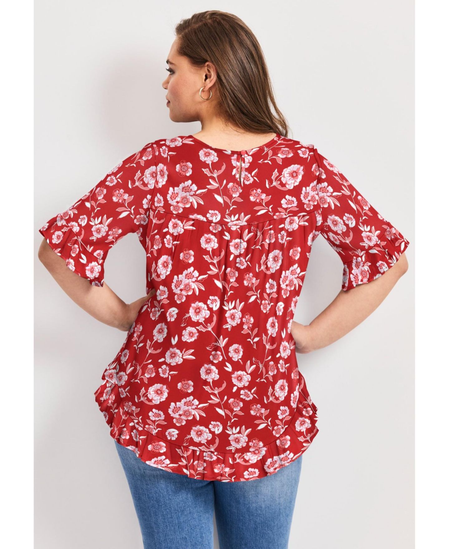 Женский топ Avenue Plus Size Crew Ruffle Hem, цвет: Красный — фото 4