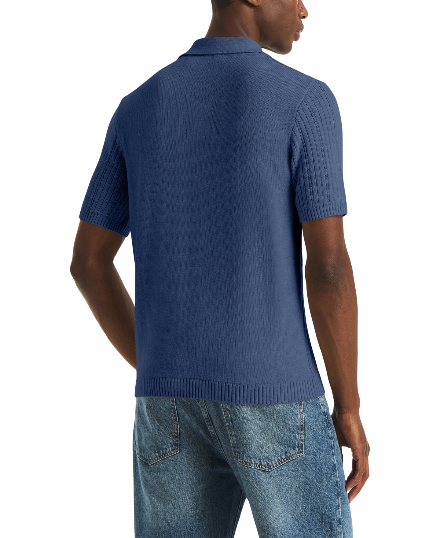 Мужской свитер Nautica Textured Stripe Polo Sweater, цвет: Джинсовый меланжевый — фото 5