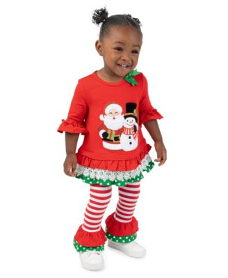 Baby Girls' Solid Knit and Snowman Applique Top and Stripe Knit Leggings, 2-Piece Set