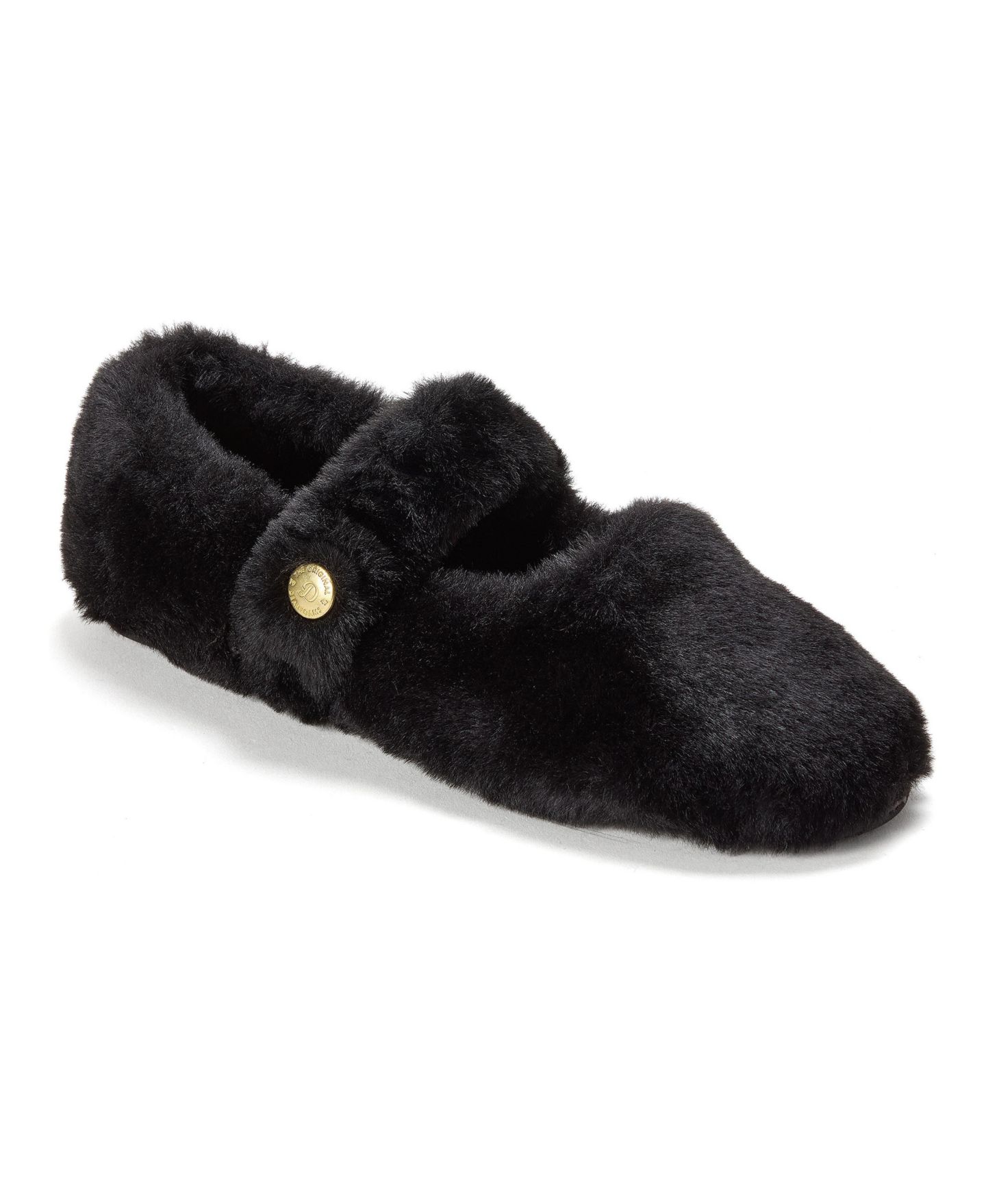 Женские тапочки Dearfoams Maryanne Luxe Teddy Maryjane Slippers, цвет: Чёрный — фото 1