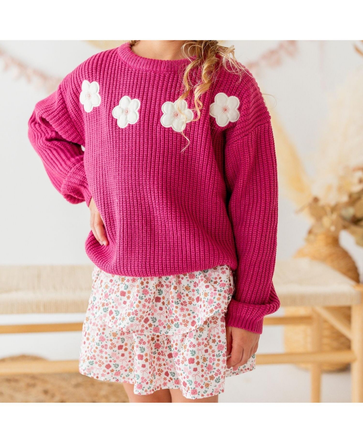 Sweet Wink Little Girls Floral Applique Sweater
