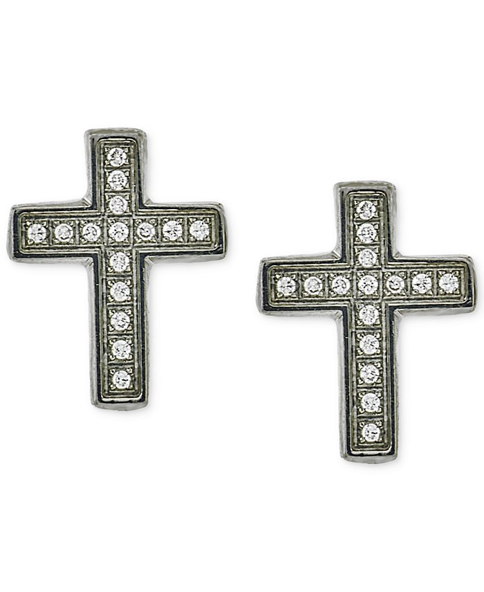 Macy's Men's Diamond Cross Stud Earrings (1/10 ct. t.w.) in Stainless