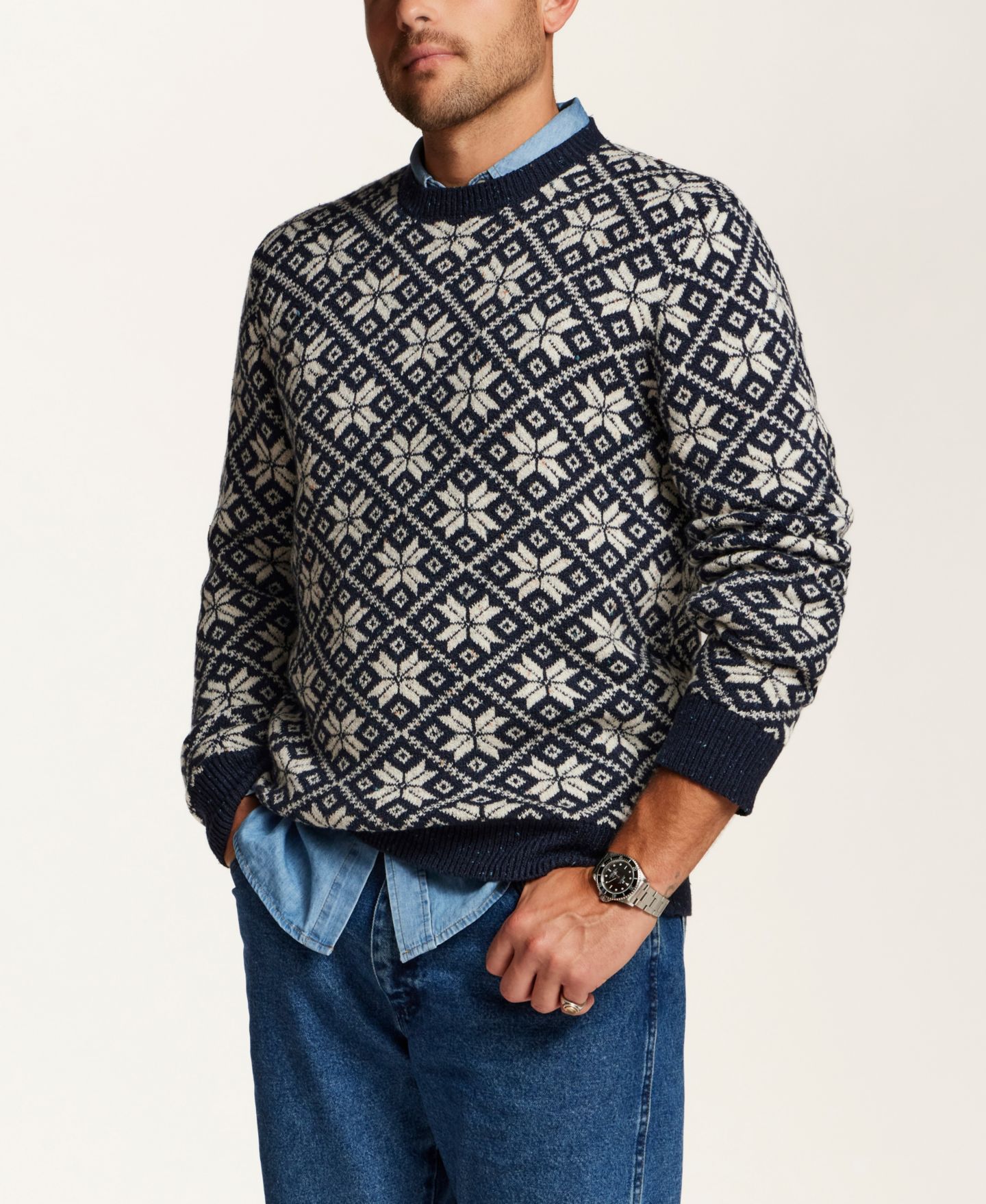 Мужской свитер Weatherproof Vintage Donegal Snowflake Crewneck Long-Sleeve Sweater, цвет: Seaborn Donegal — фото 2